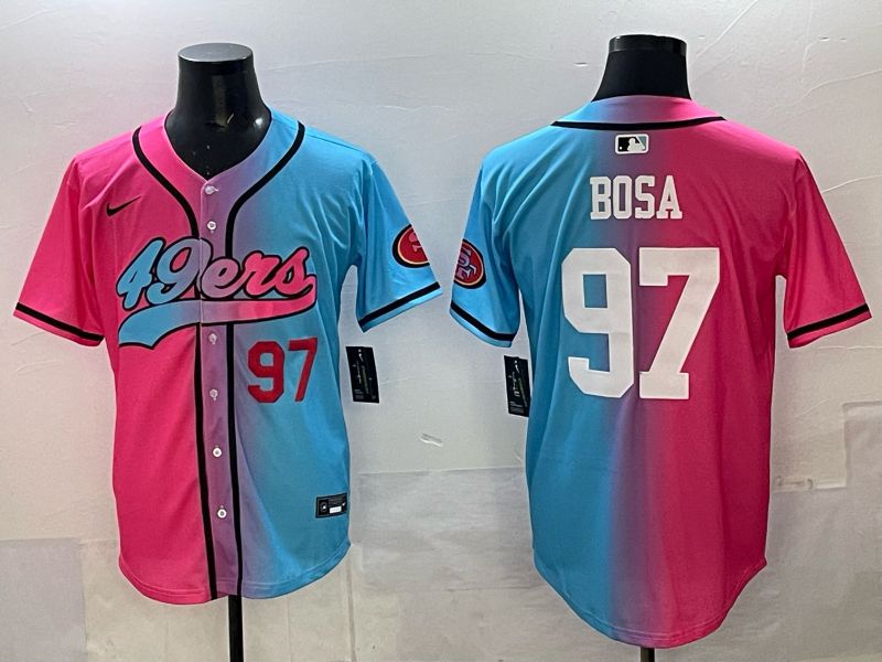 Men 2025 San Francisco 49ers 97 Bosa Pink Blue Nike Limited NFL Jersey 03